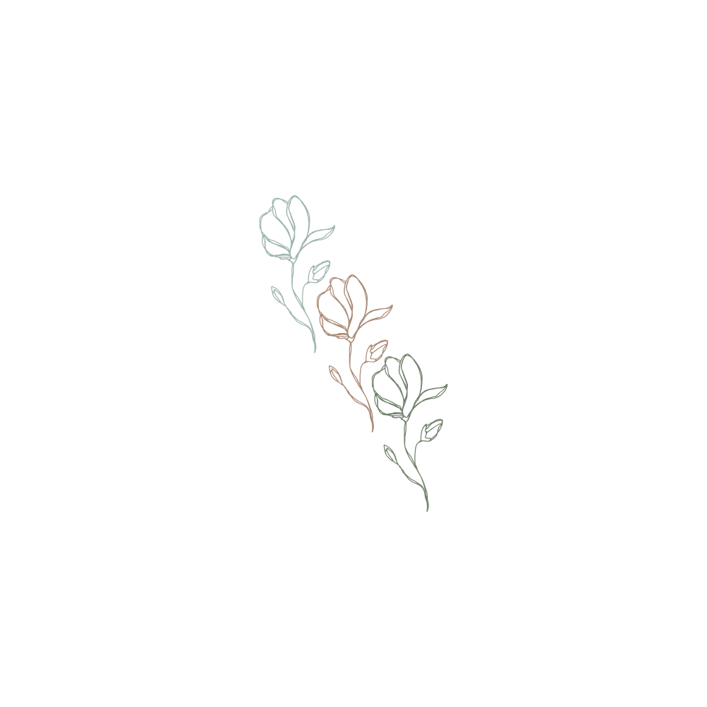 Simple line drawings of delicate flowers and leaves in a minimalist style.
