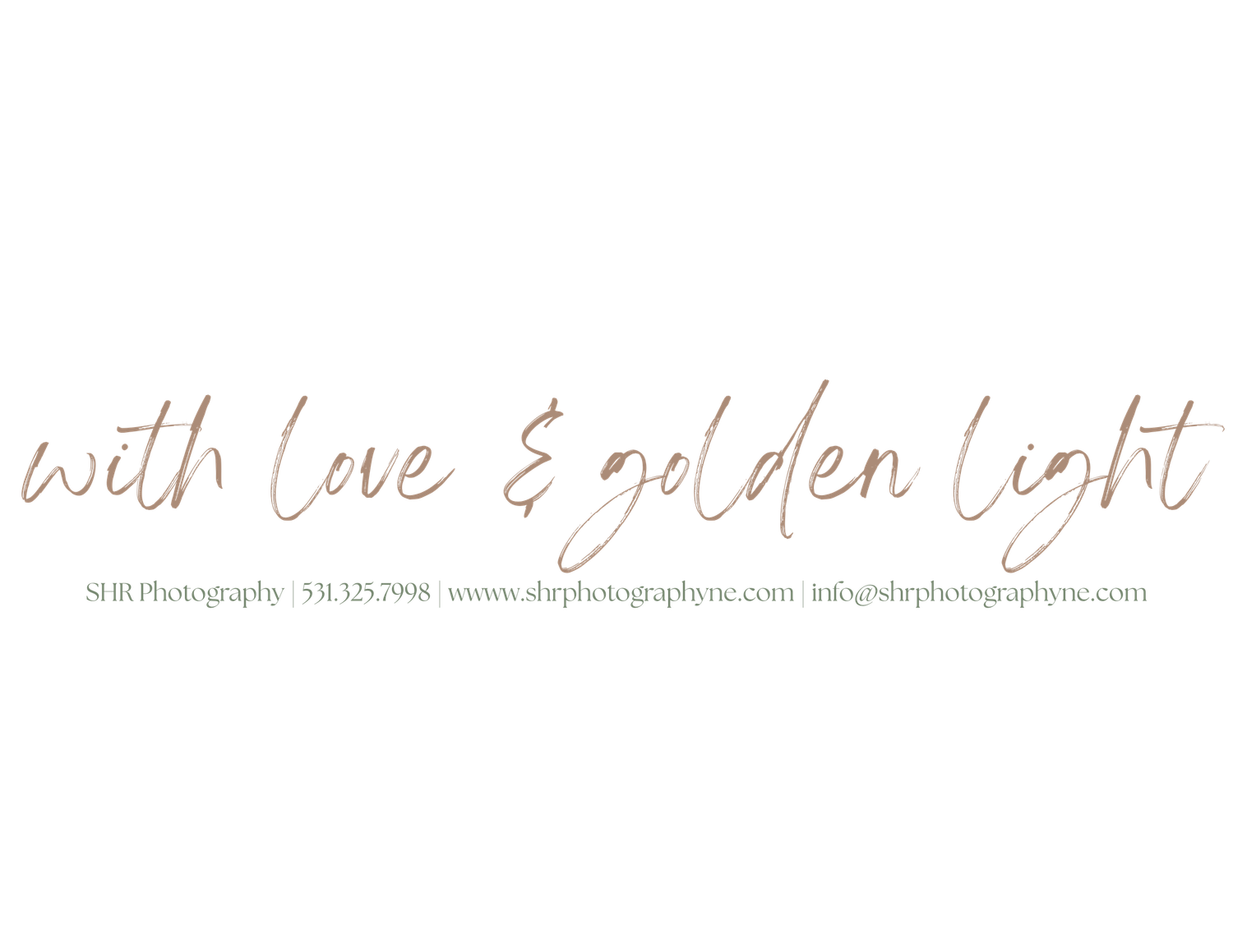 Elegant photography branding text in gold script font on white background.