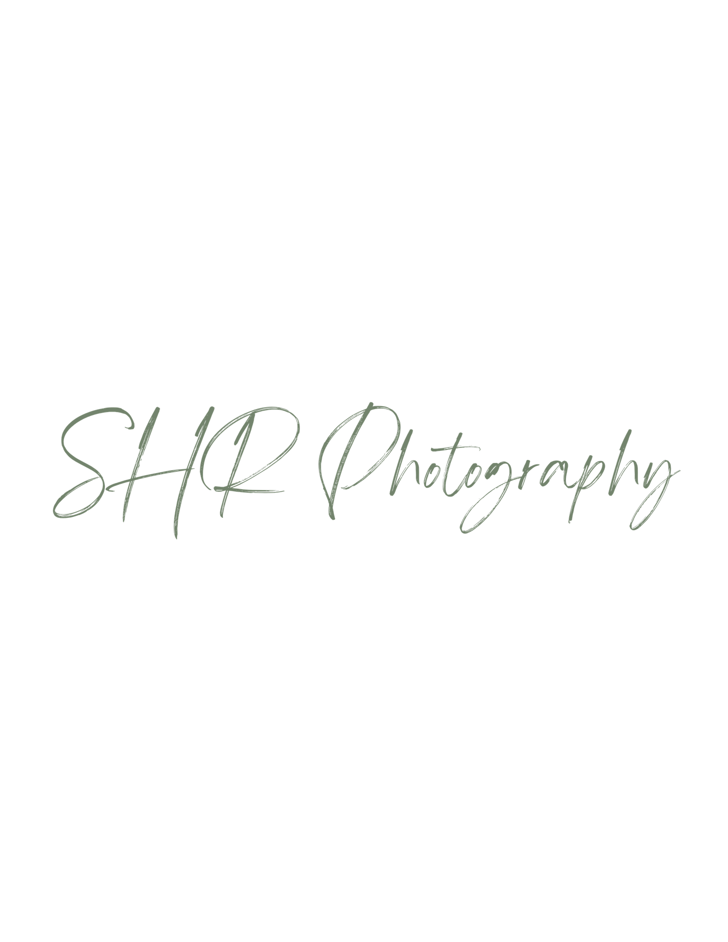 SHR Photography logo in elegant sage green cursive script on a white background.
