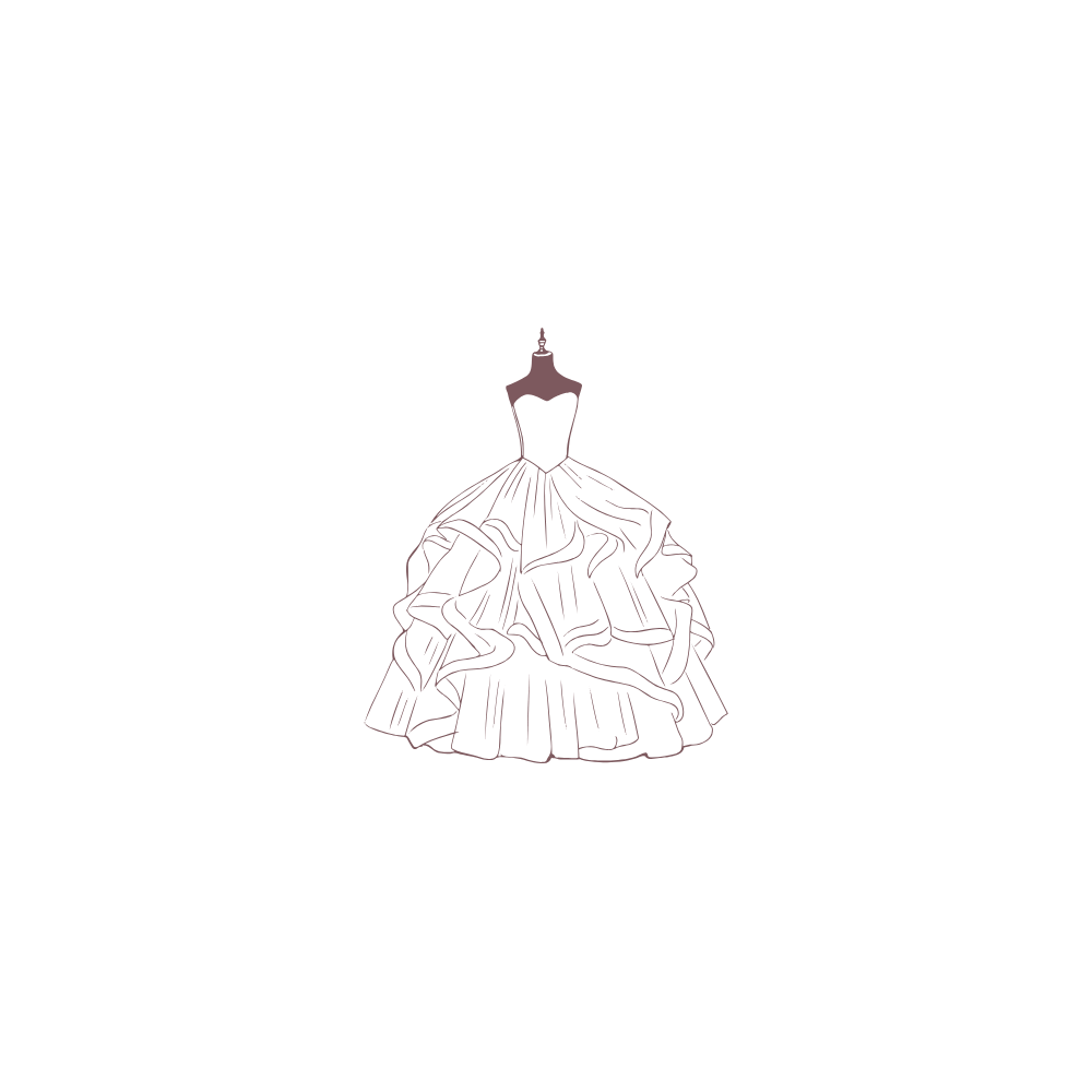 Simple line drawings of wedding dresses and bridal gowns in different styles.
