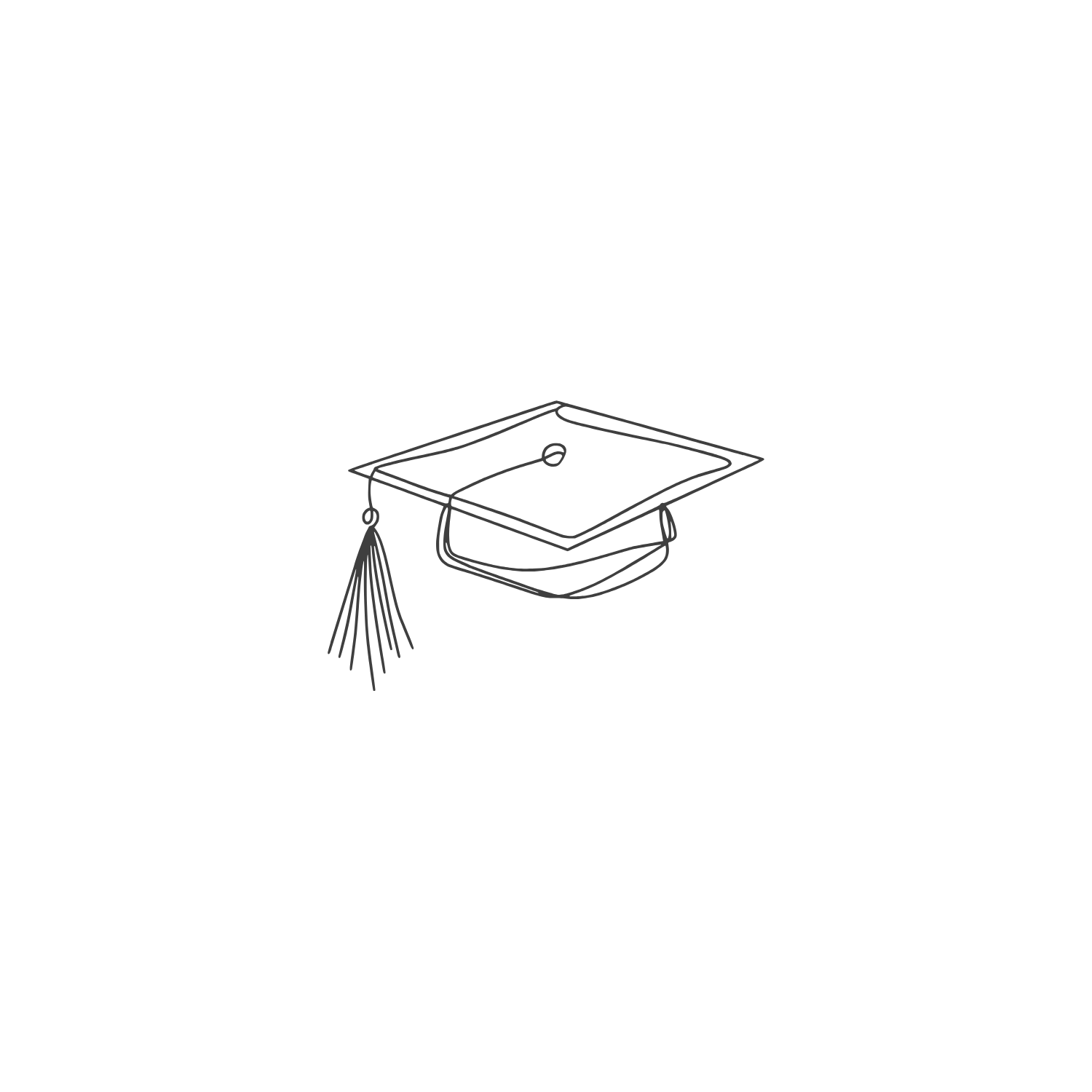 Minimalist sketch of a graduation mortarboard cap with tassel.