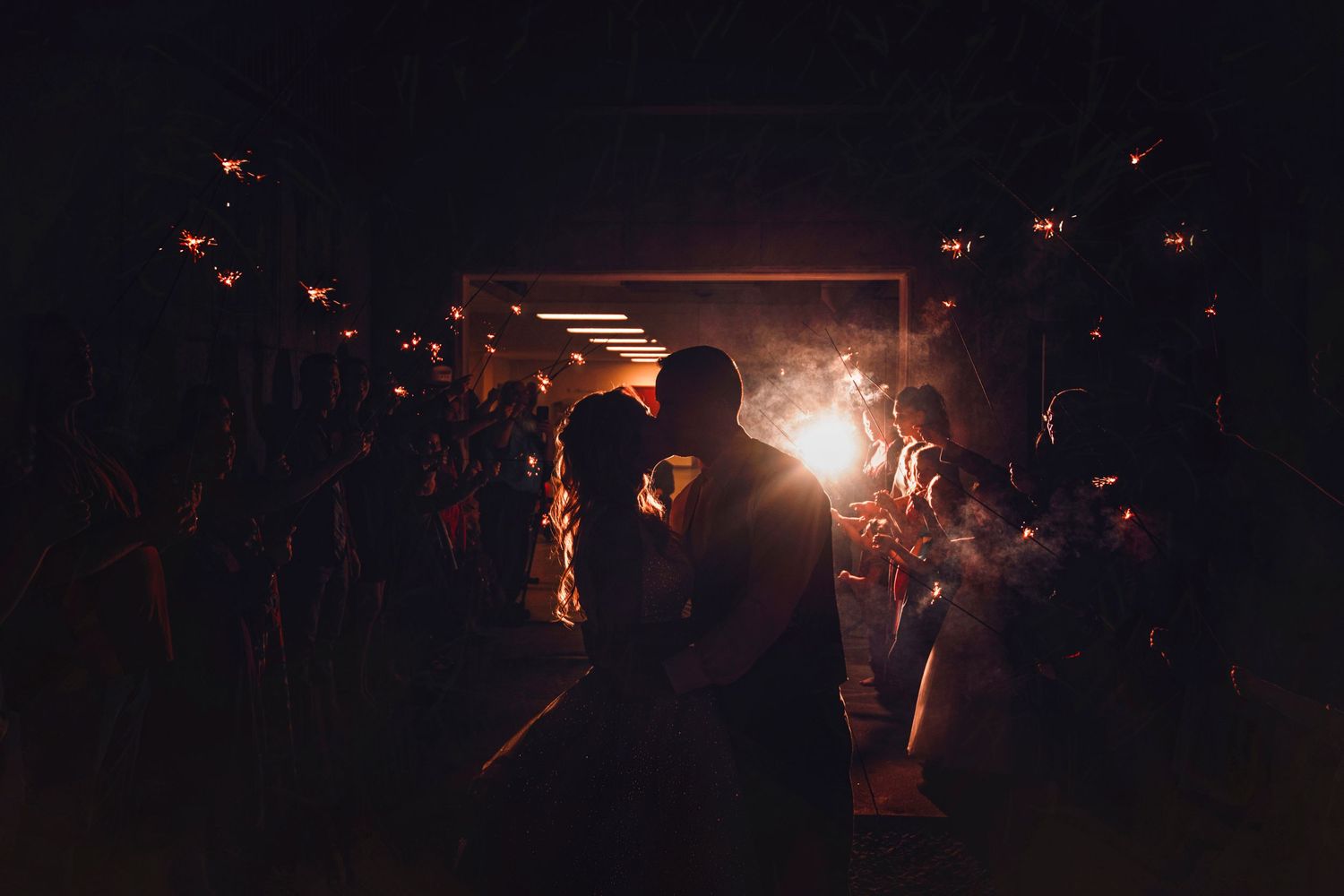 wedding couple sparklers silhouette