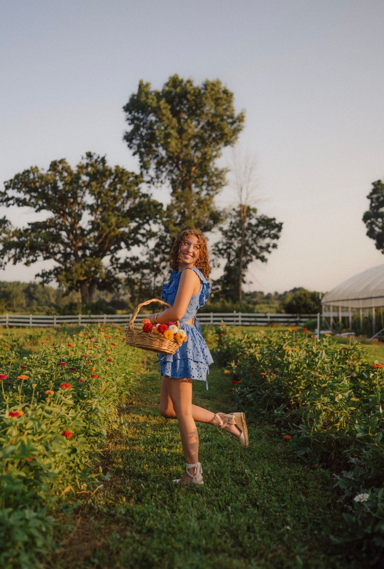 Playful moments captured in a vibrant wildflower field during sunset.