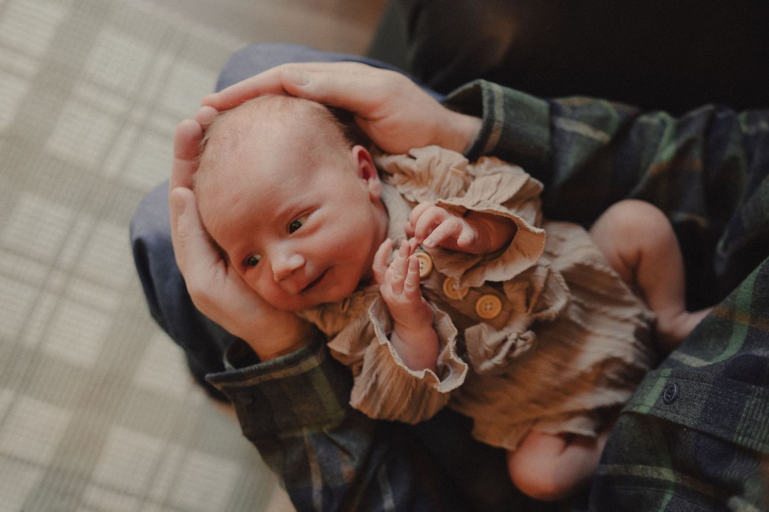 Lifestyle photo sequence showing tender moments with fabric in natural window light.