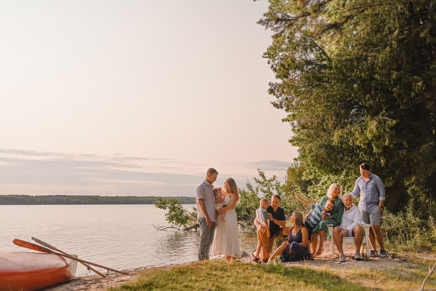 Intimate waterfront gathering with loved ones during sunset.