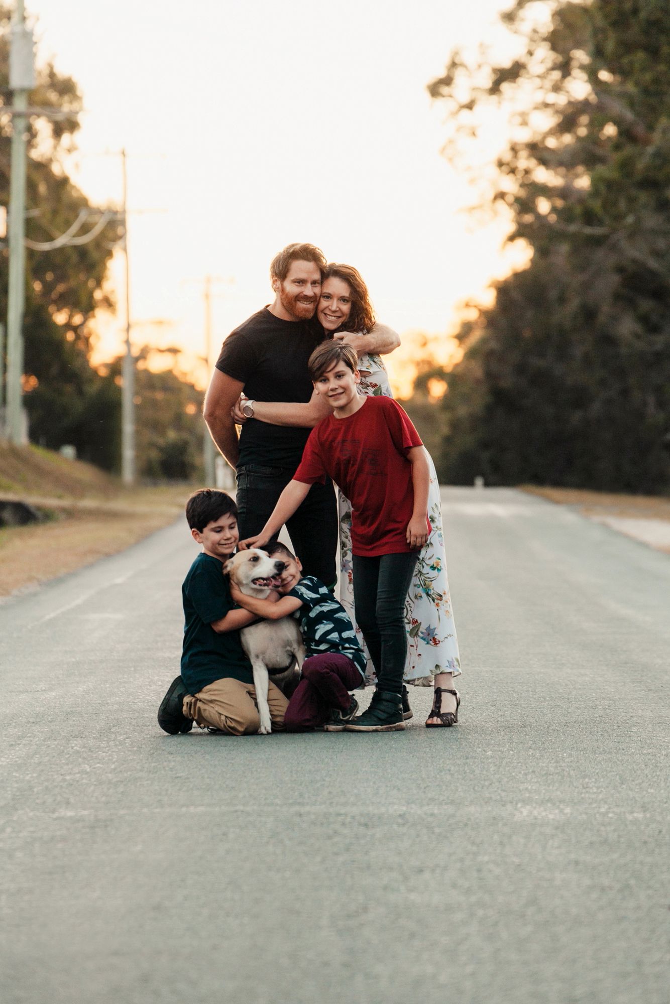 Brisbane suburb family photo shoot on road.