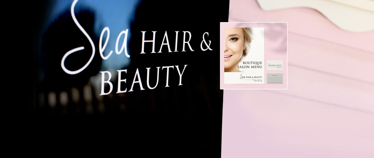 Logo for beauty salon storefront signage using modern branding.