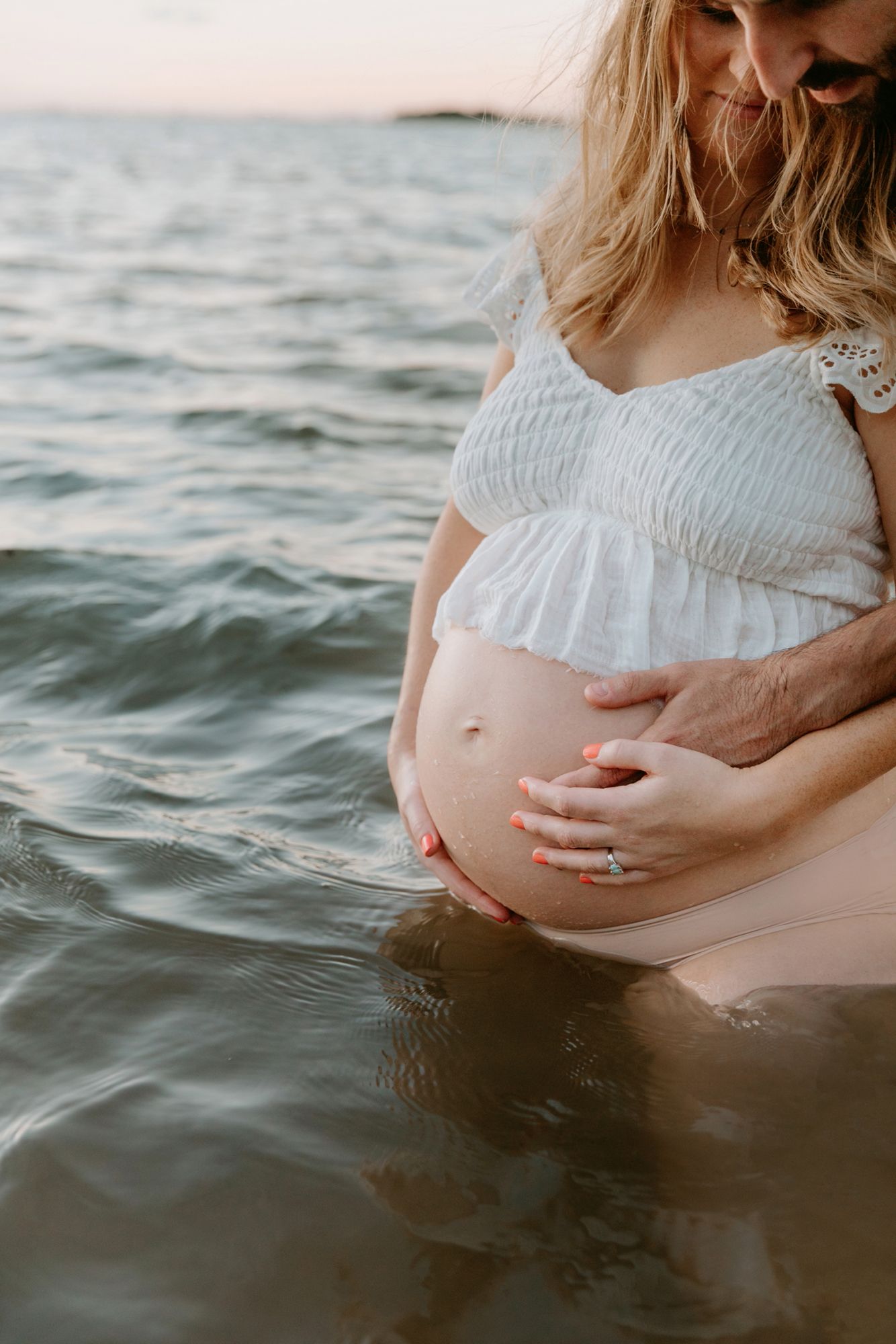 Water pregnancy photo shoot at Wellington Point beach.