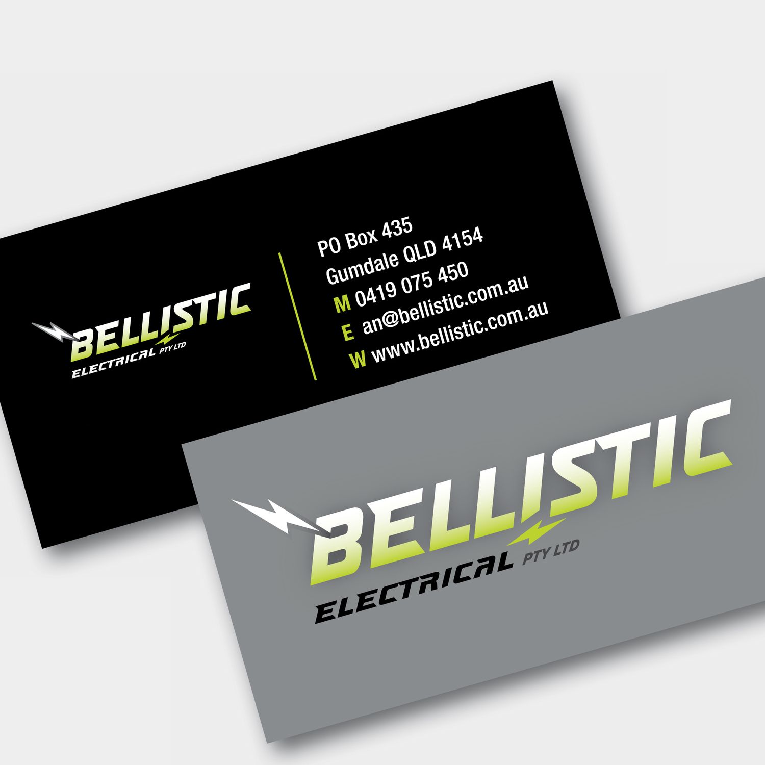 Professional business cards for Bellistic Electrical.