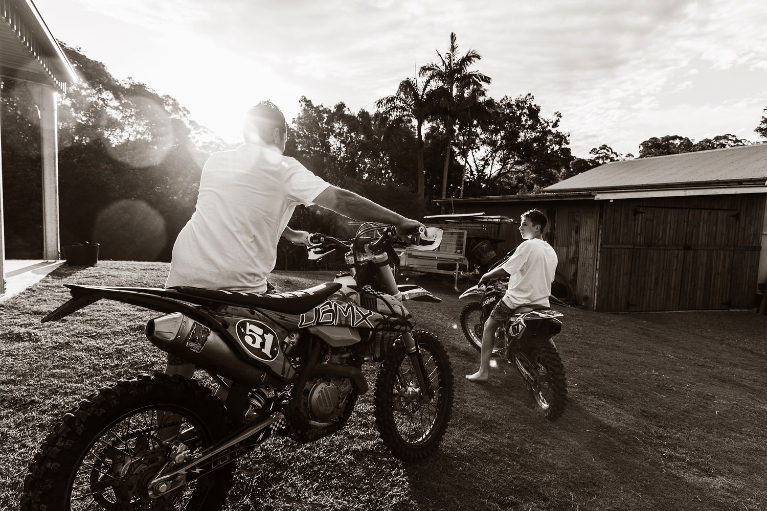 Sunshine Coast family photographer takes candid photo with motor bike.