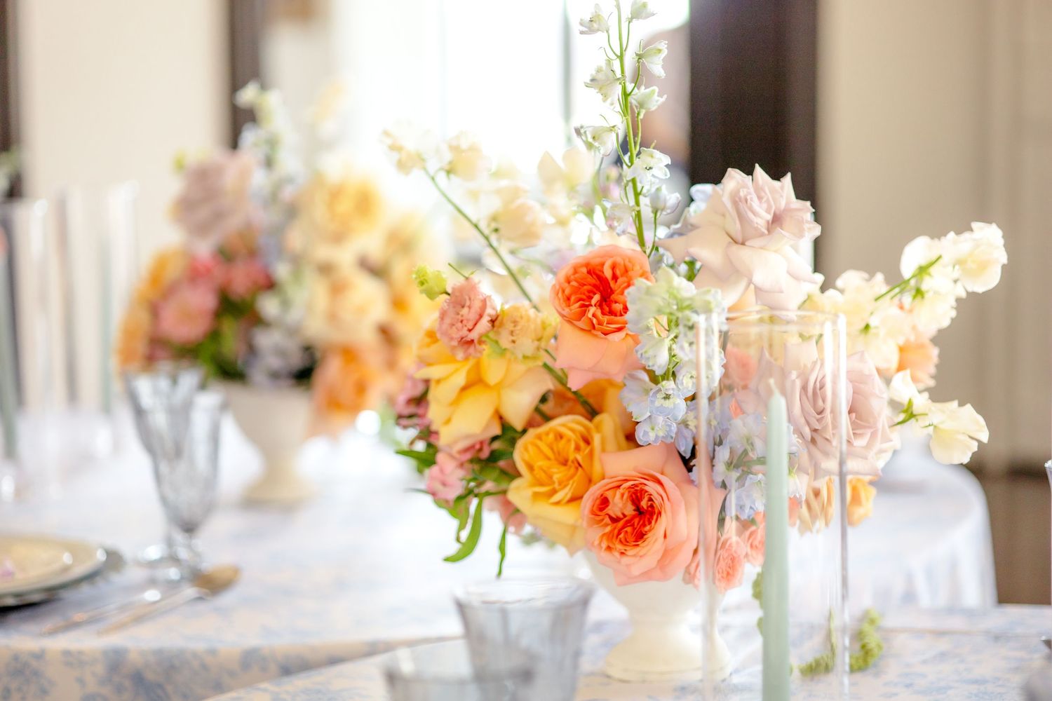 Beautiful spring wedding florals with bright colors and assorted flowers in Dallas, Texas