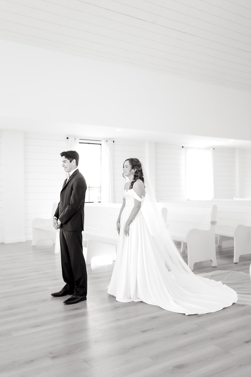 Bride and groom first look The Gardenia Venue