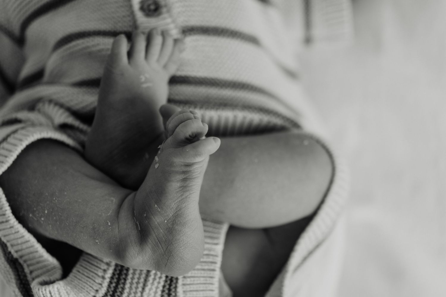 Close-up of newborn hands and feet in Edmonton studio, showcasing professional newborn photography style.
