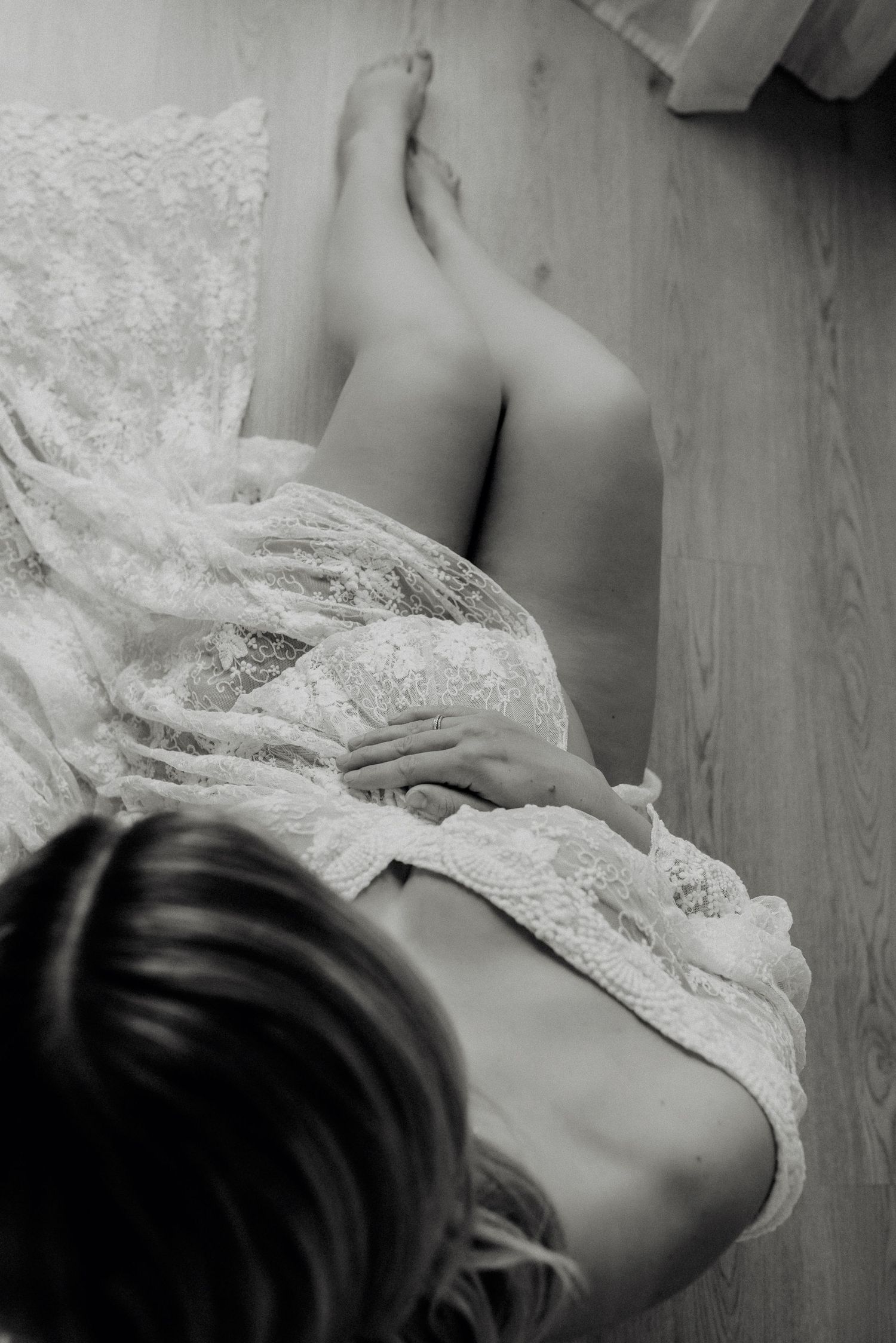 Studio maternity portrait of expecting mother in Edmonton, Alberta, showcasing elegant and timeless pregnancy photos.