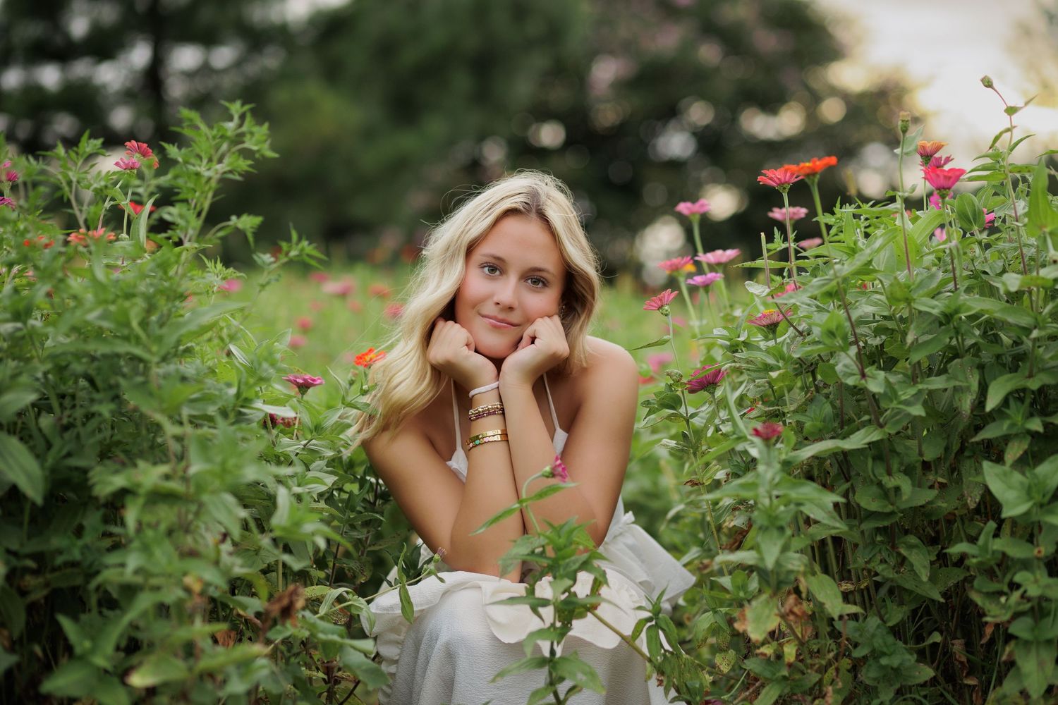 Wake Forest Senior Photography in a flower field at Dix Park in Raleigh, NC