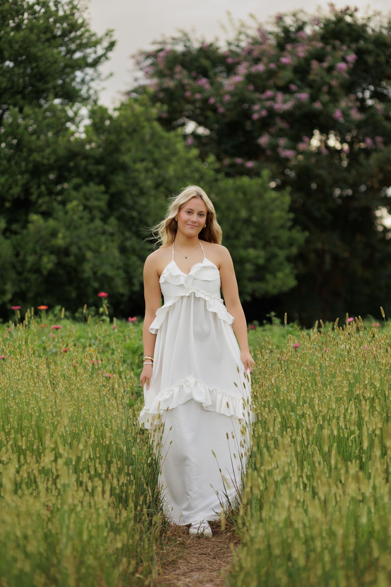 Wake Forest Senior Photography in a flower field at Dix Park in Raleigh, NC