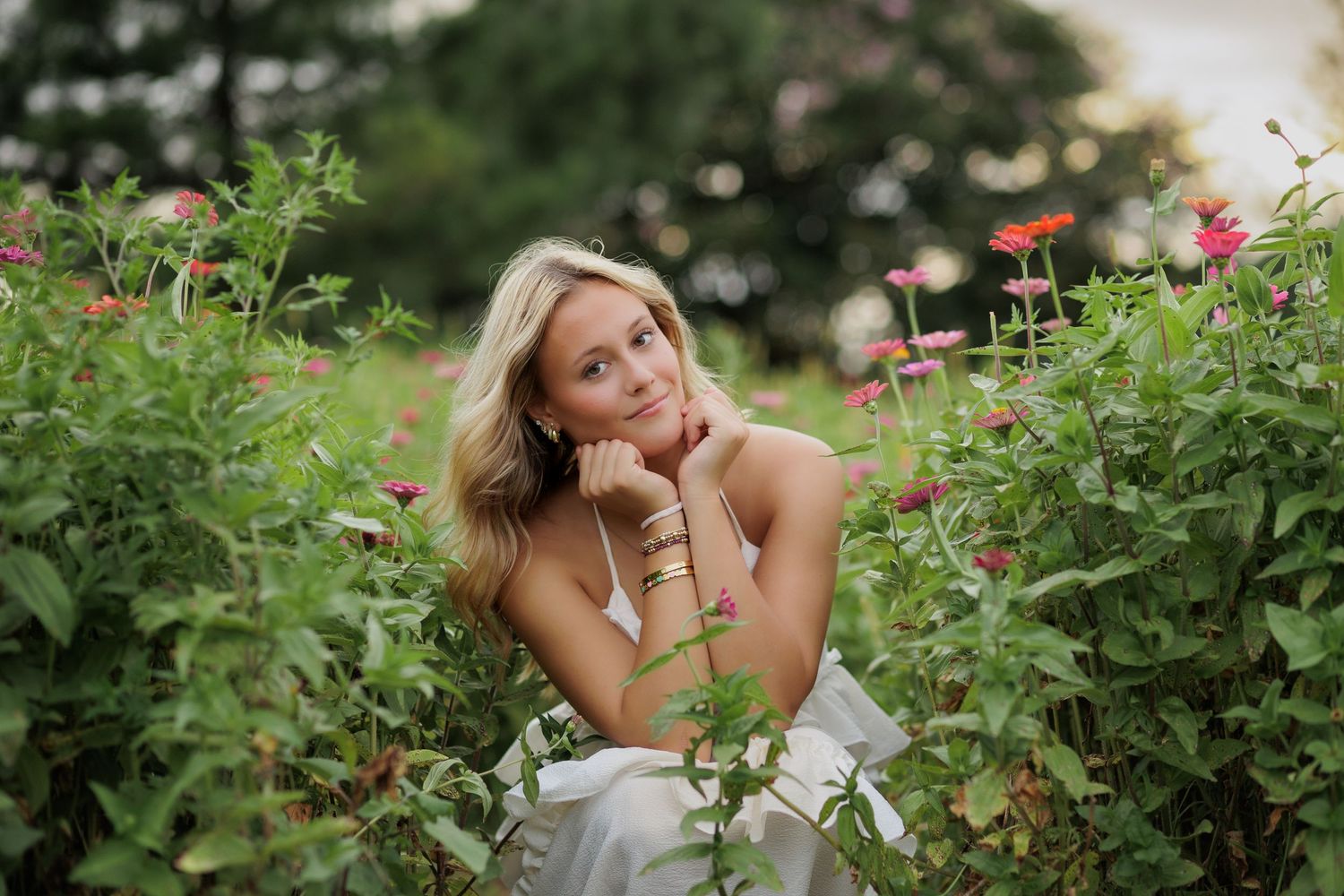 Wake Forest Senior Photography in a flower field at Dix Park in Raleigh, NC