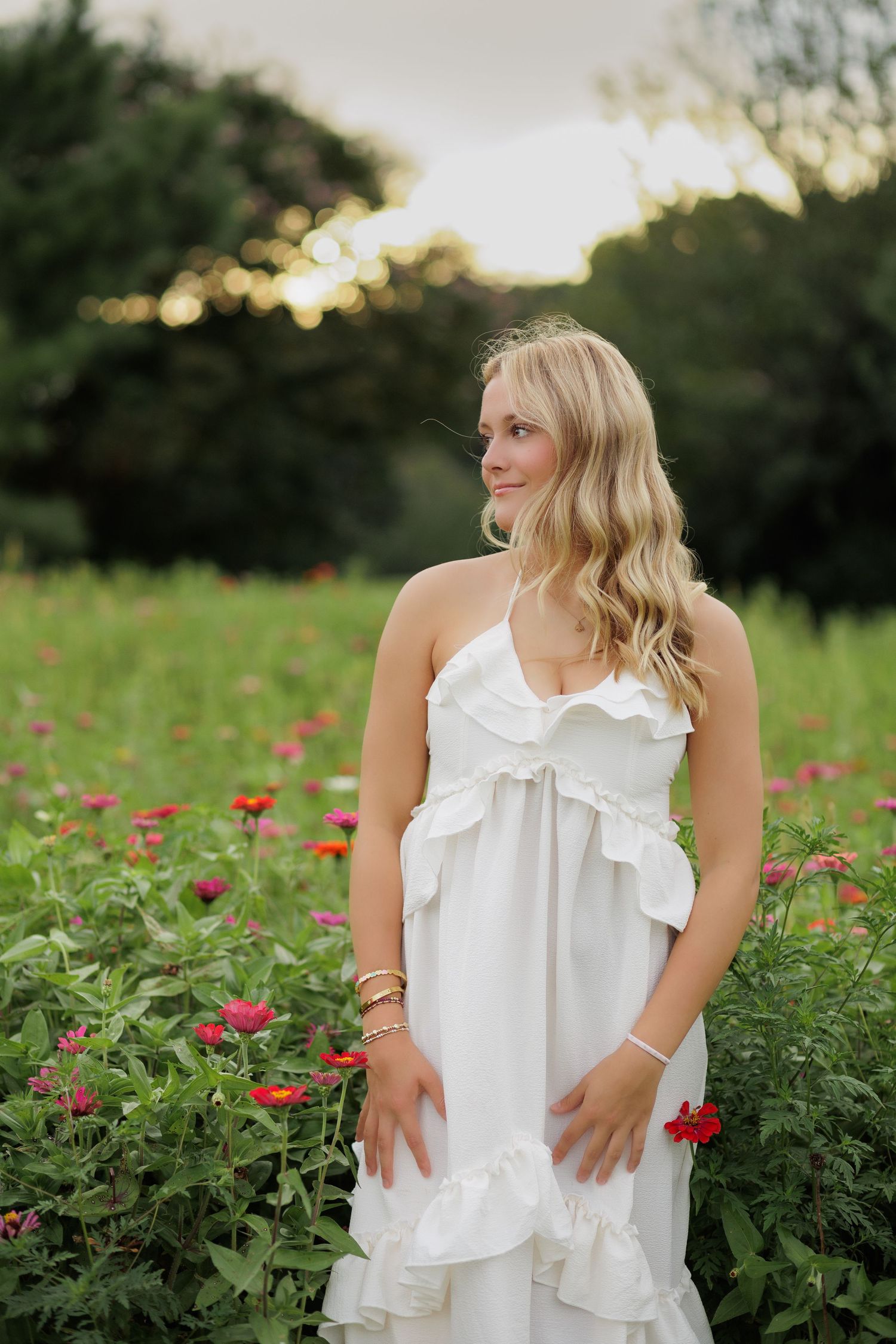 Wake Forest Senior Photography in a flower field at Dix Park in Raleigh, NC
