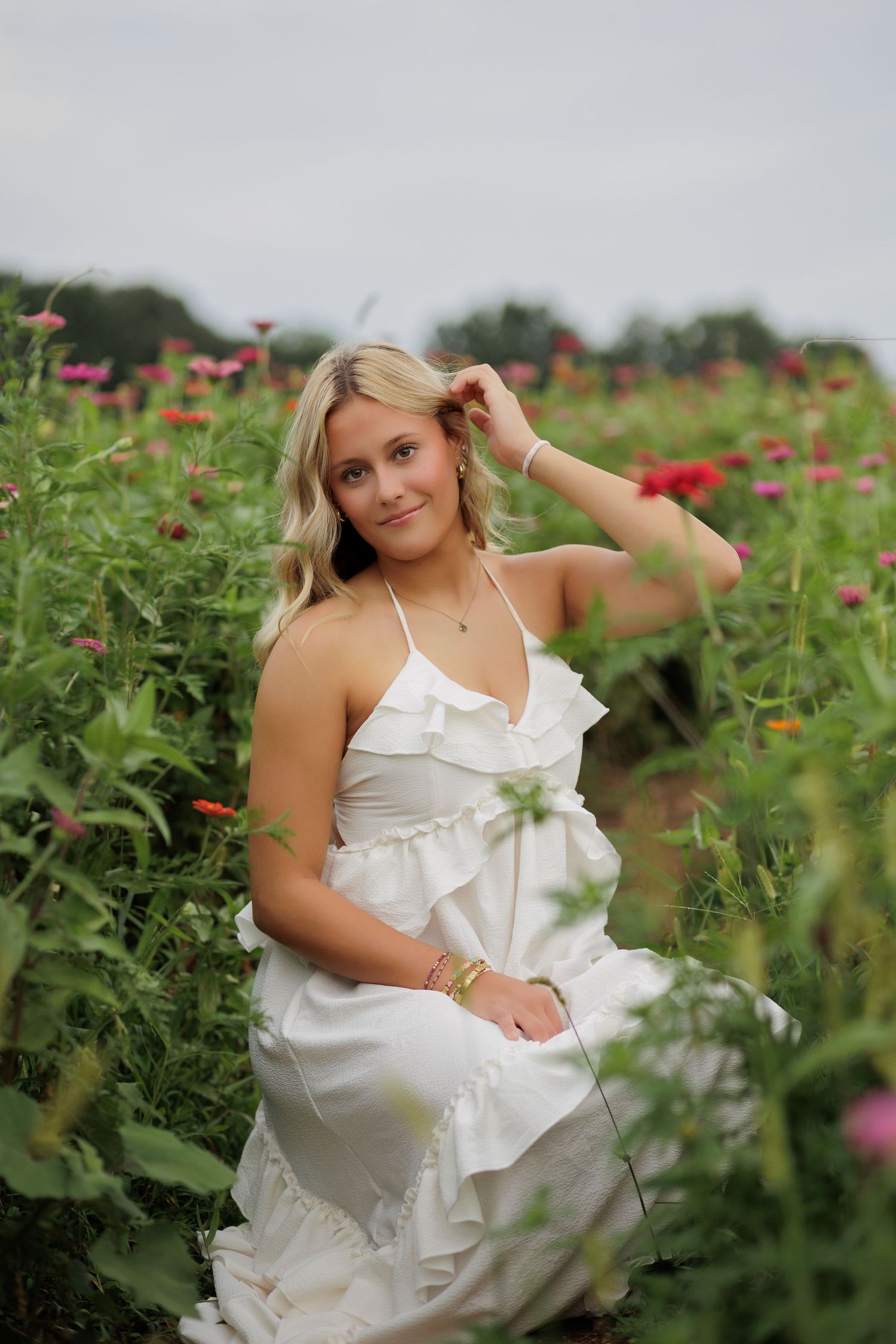 Wake Forest Senior Photography in a flower field at Dix Park in Raleigh, NC