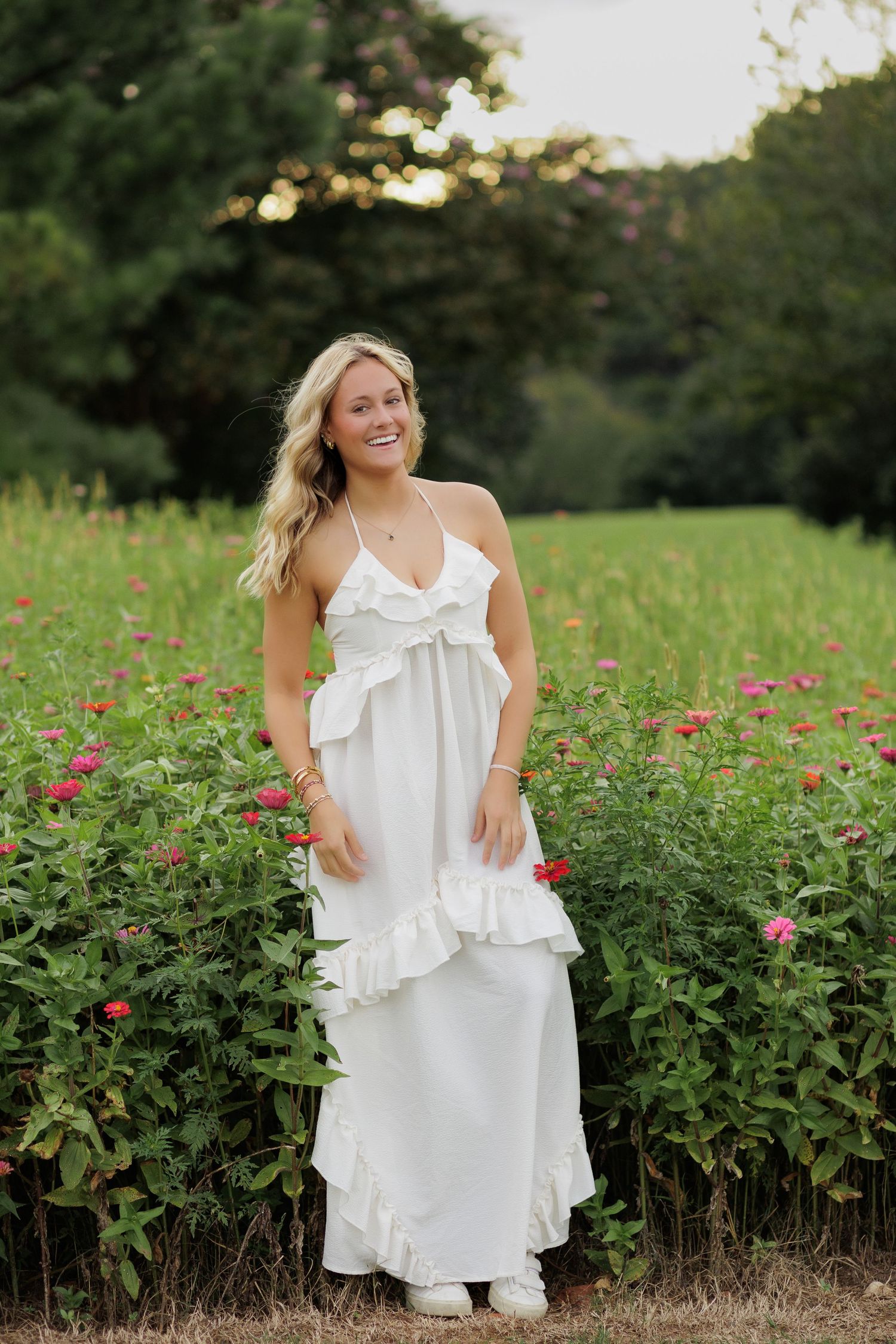 Wake Forest Senior Photography in a flower field at Dix Park in Raleigh, NC