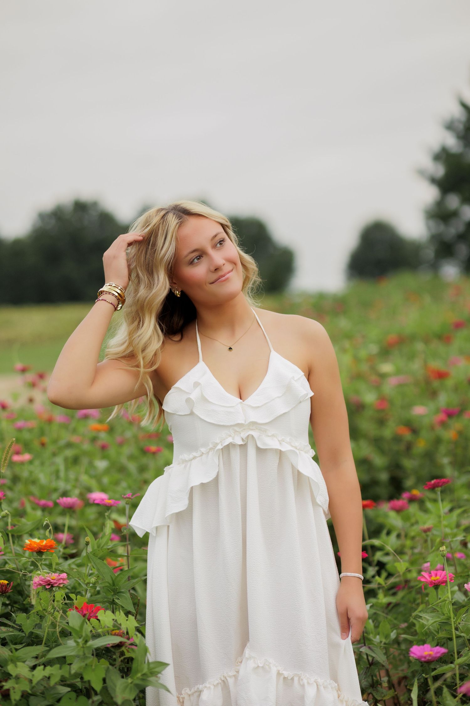 Wake Forest Senior Photography in a flower field at Dix Park in Raleigh, NC