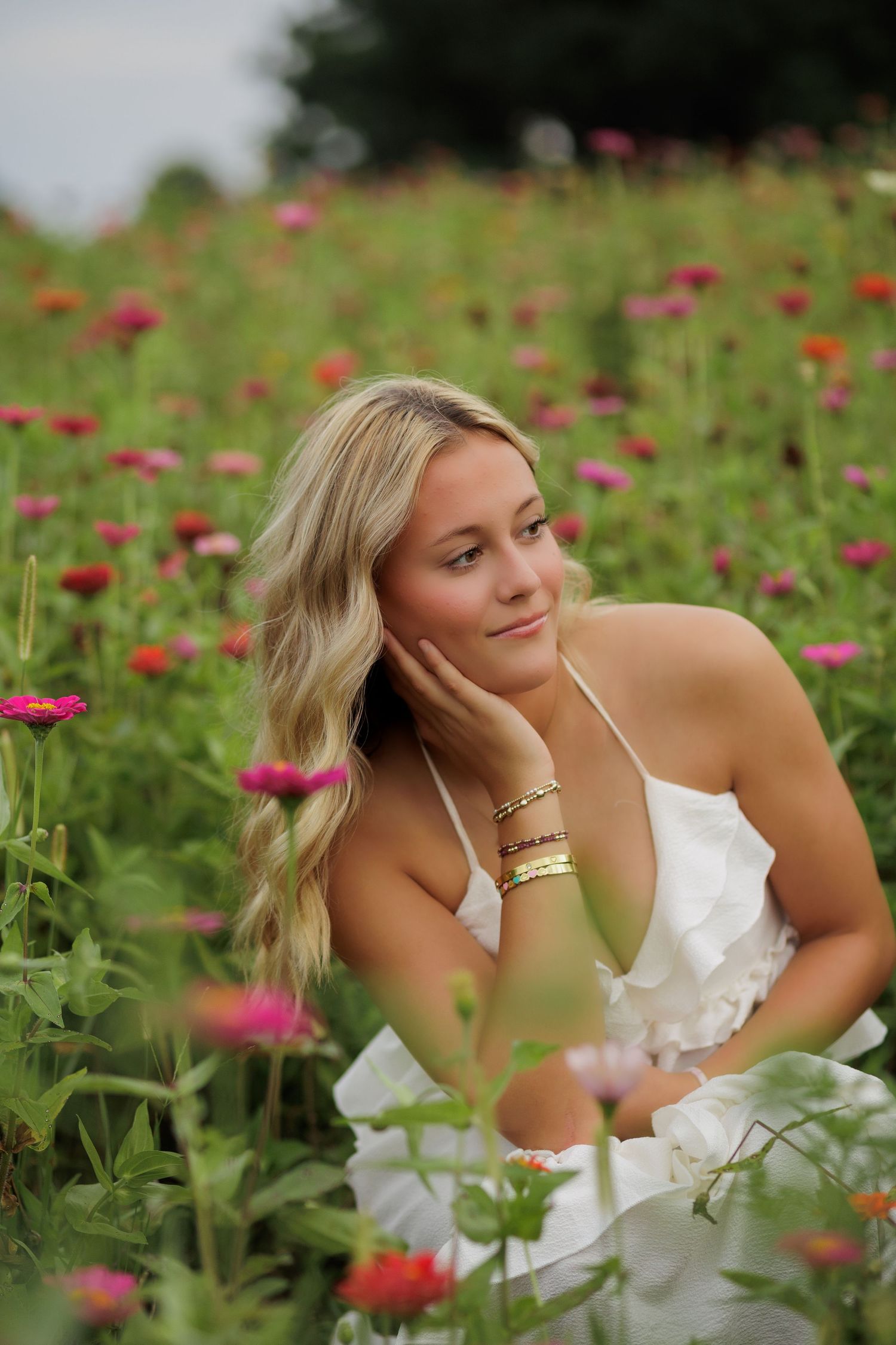 Wake Forest Senior Photography in a flower field at Dix Park in Raleigh, NC