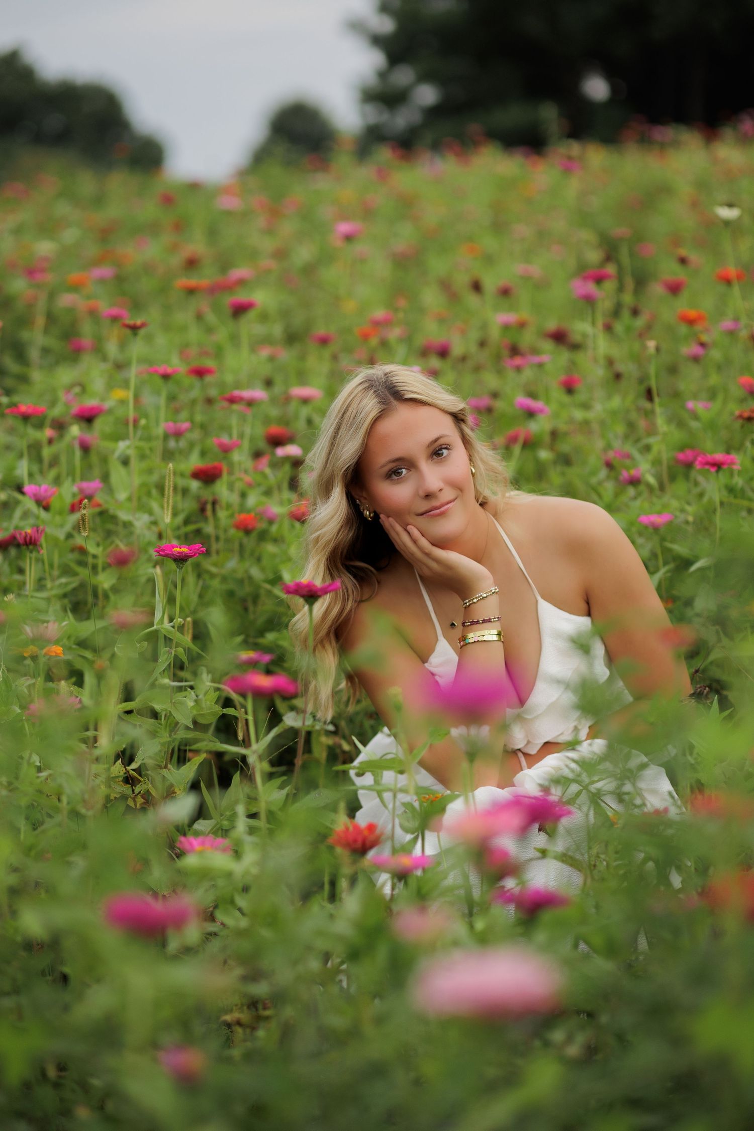 Wake Forest Senior Photography in a flower field at Dix Park in Raleigh, NC