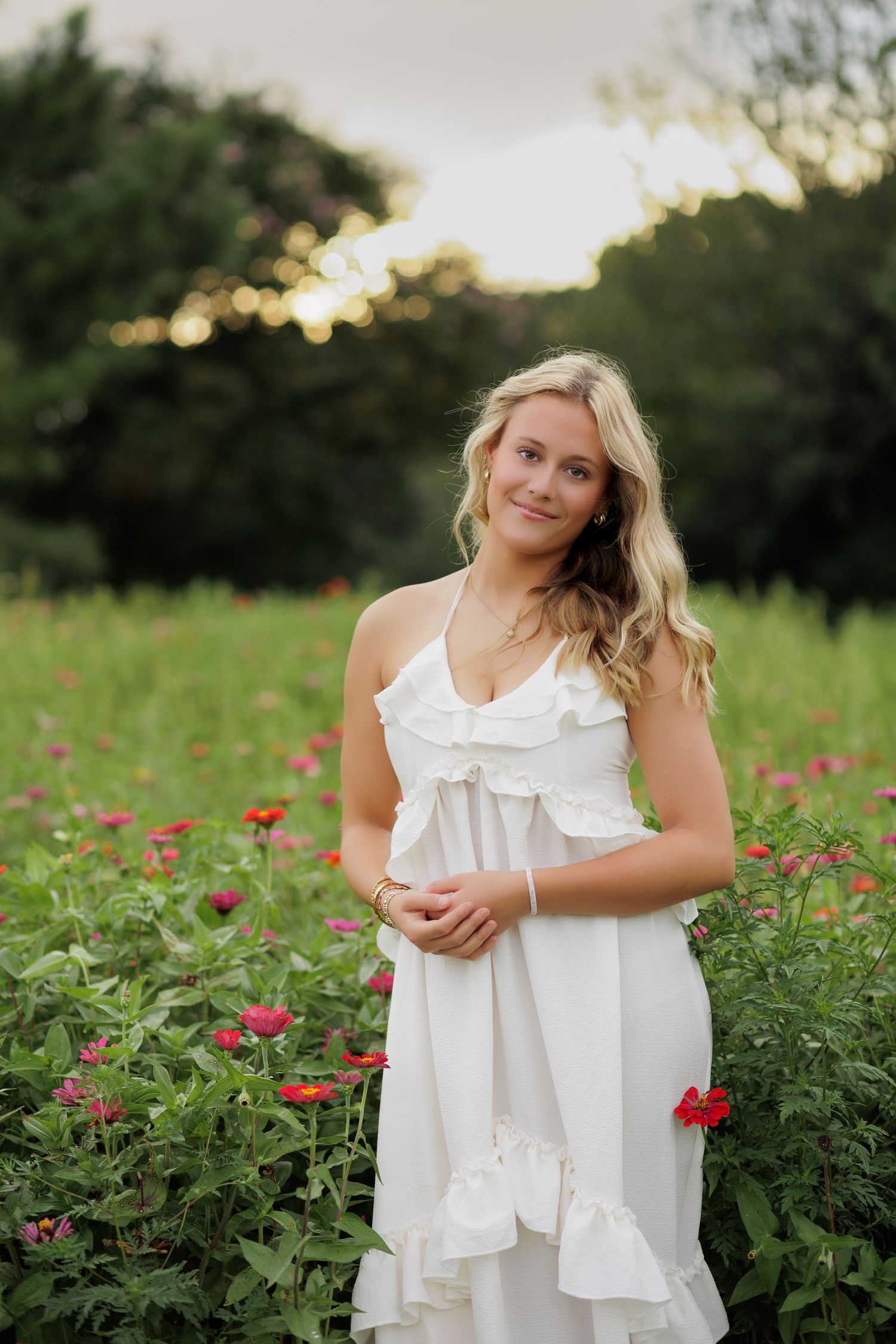 Wake Forest Senior Photography in a flower field at Dix Park in Raleigh, NC