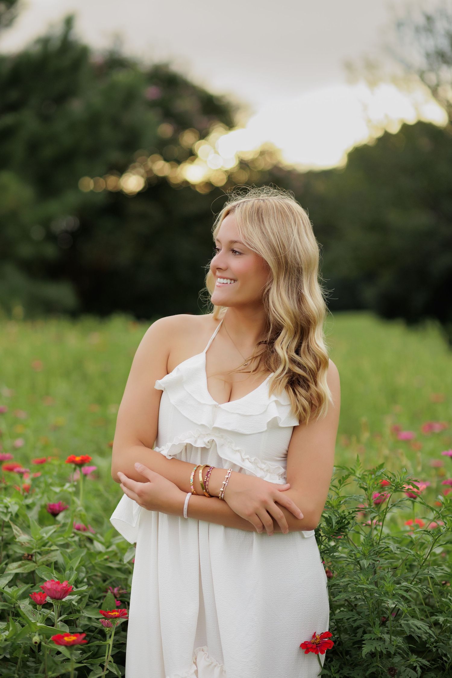 Wake Forest Senior Photography in a flower field at Dix Park in Raleigh, NC