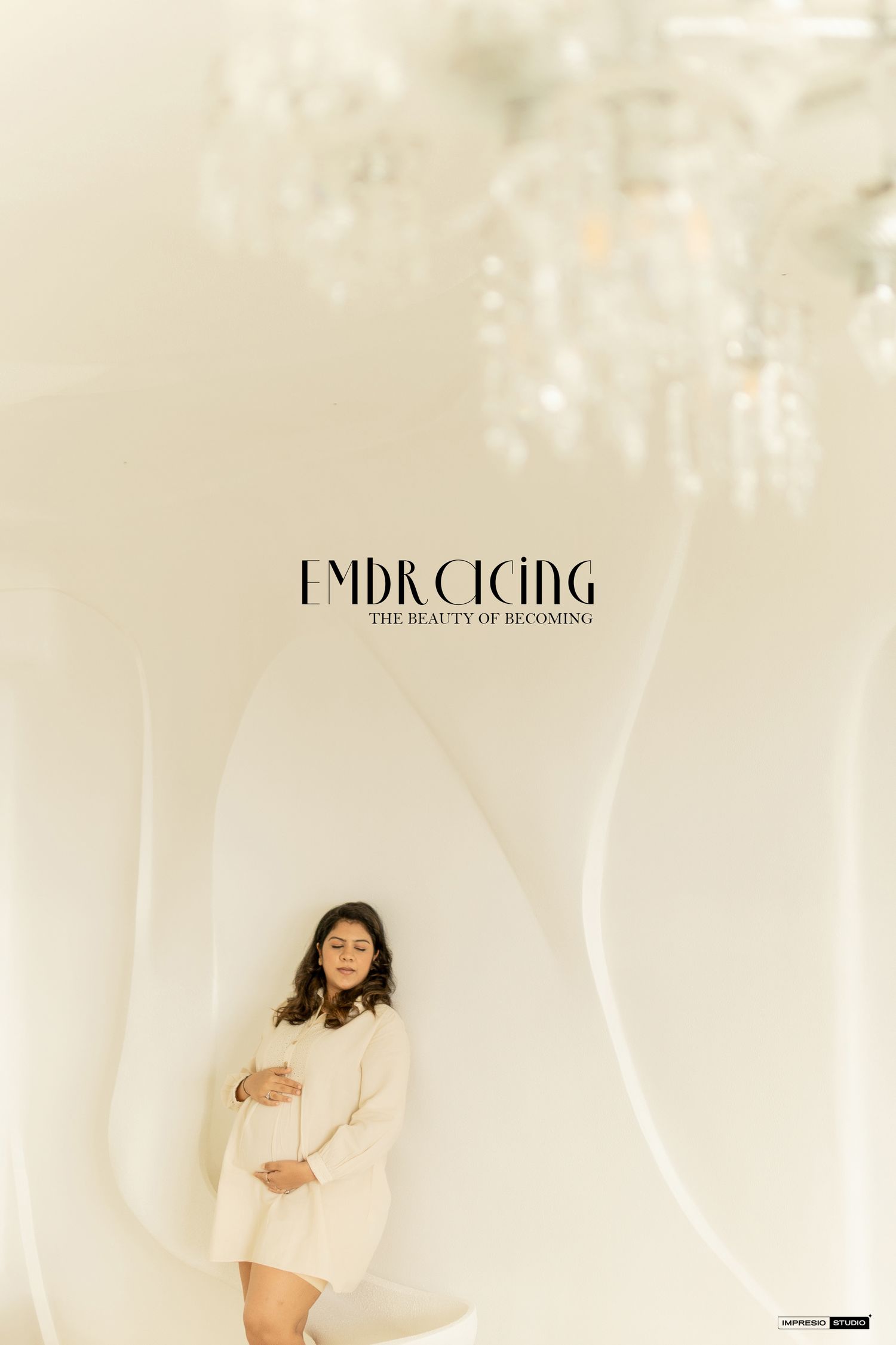 Elegant white dreamy studio photography setup with ethereal fabric backdrops and soft lighting effects.