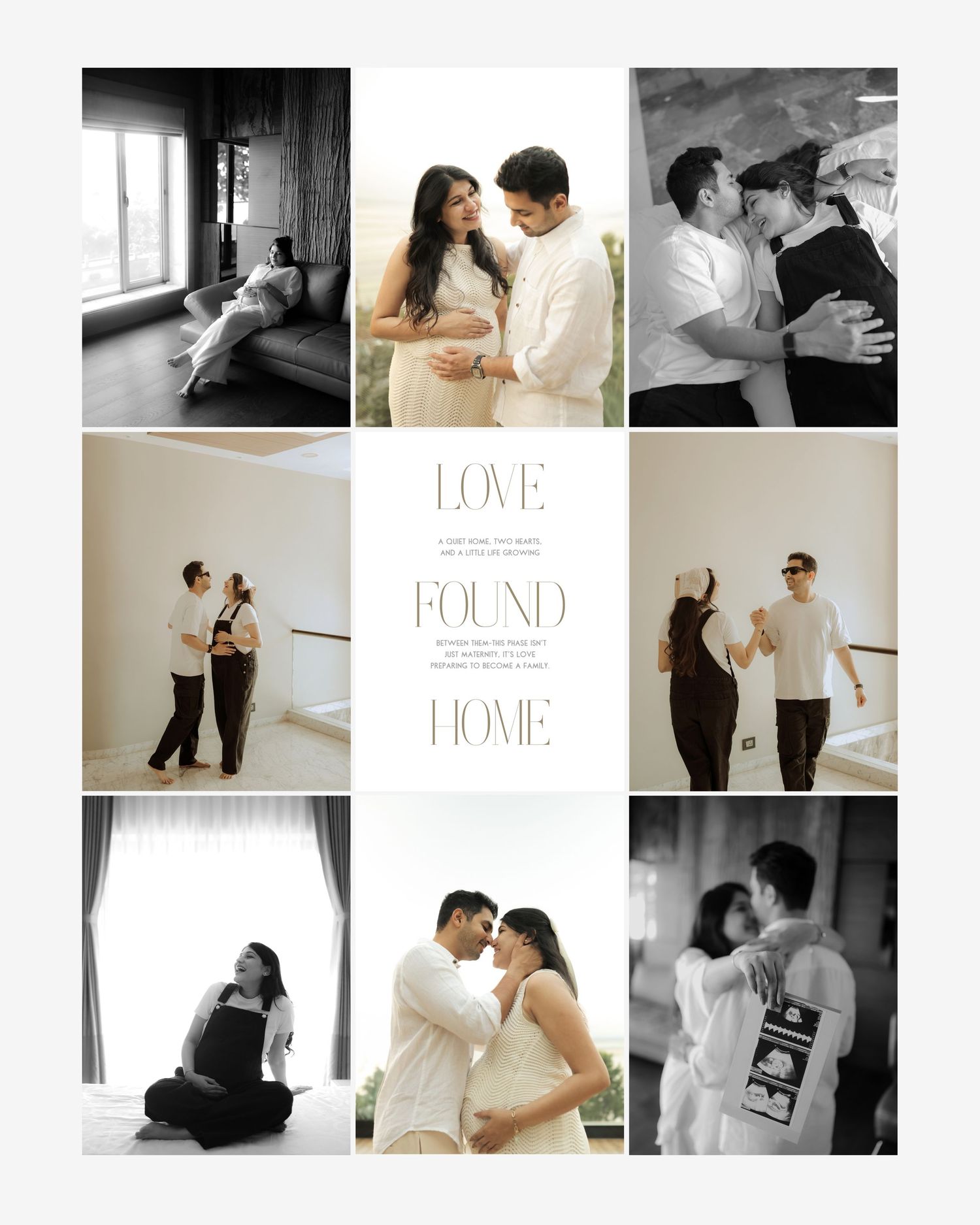 Romantic black and white photo collage featuring couples in intimate moments with text overlays spelling LOVE.