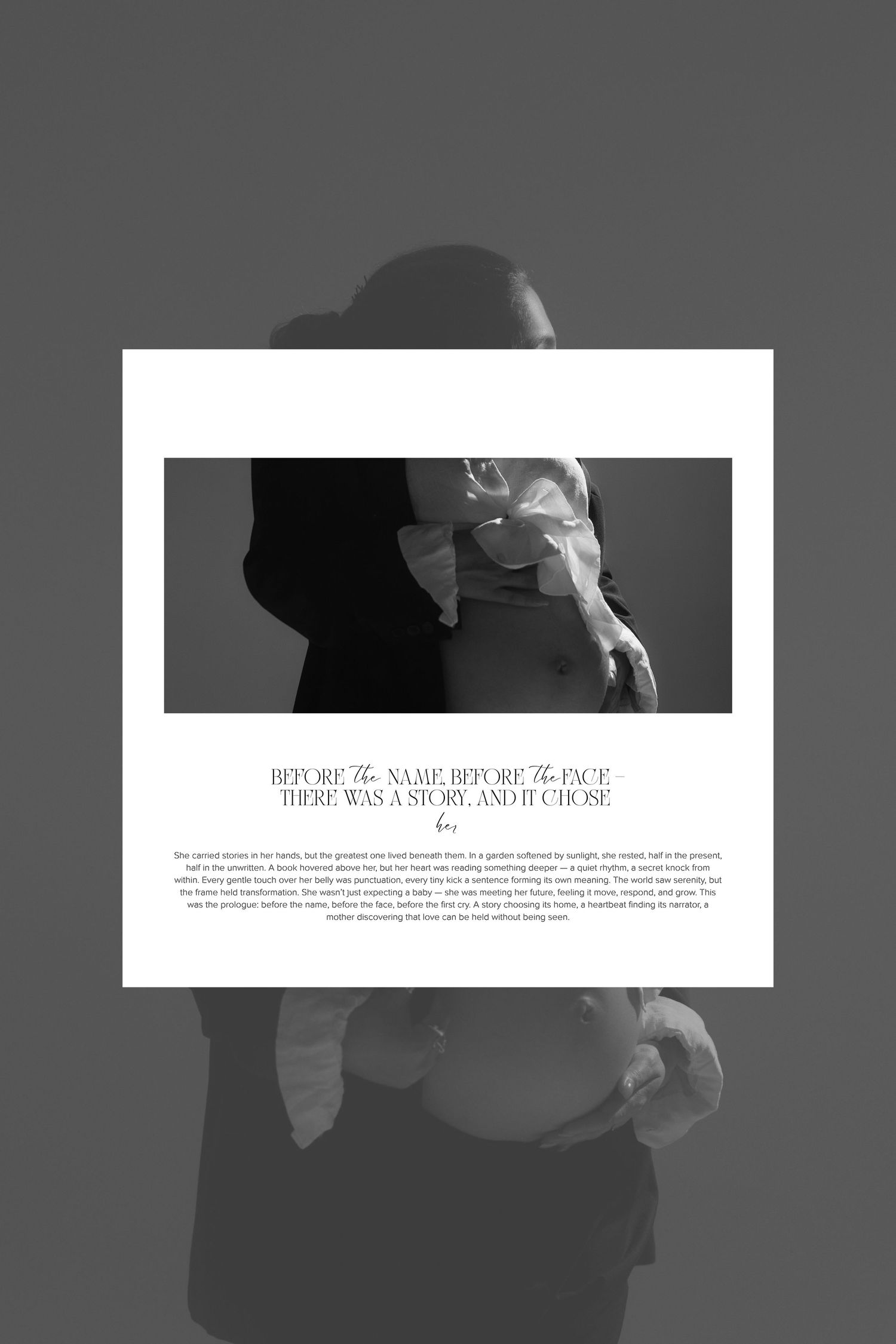 Black and white artistic portrait series showing close-up headshots and text layouts in minimalist style.