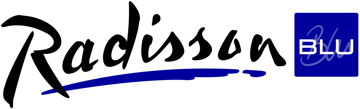 The Radisson Blu hotel chain logo featuring stylized black text and a blue rectangular emblem on white background.