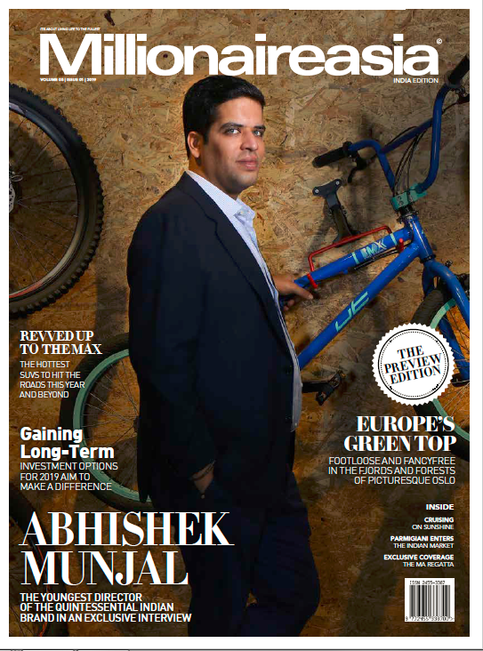 Magazine cover collage showing business publication 'Millionaireasia' with different layouts and blue design elements.