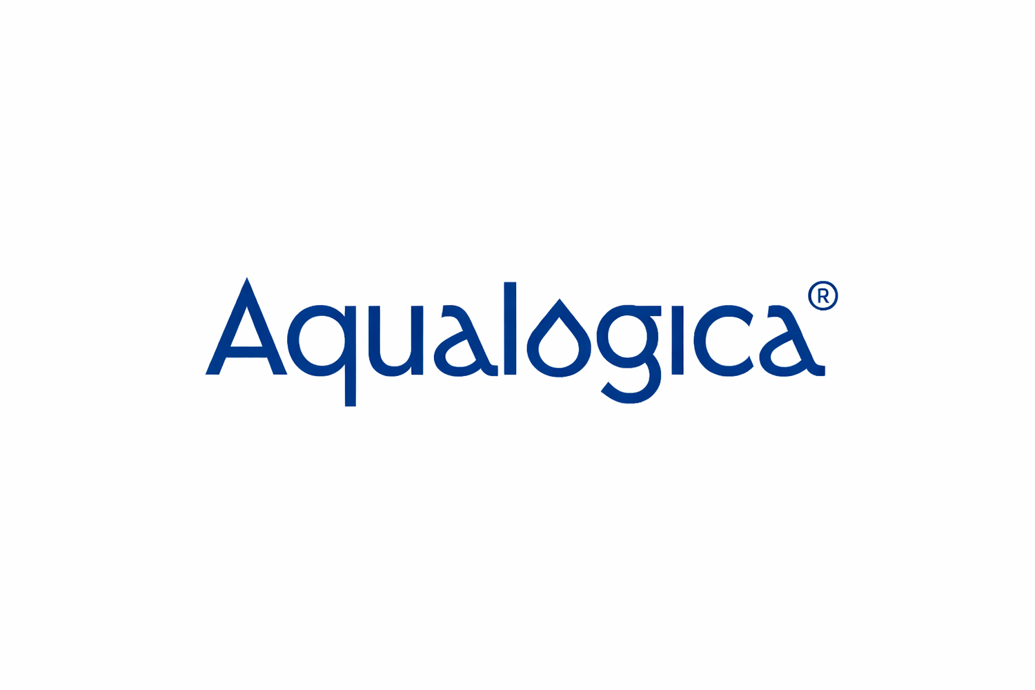 Aqualogica skincare products logo with blue and white gradient text design on white background.