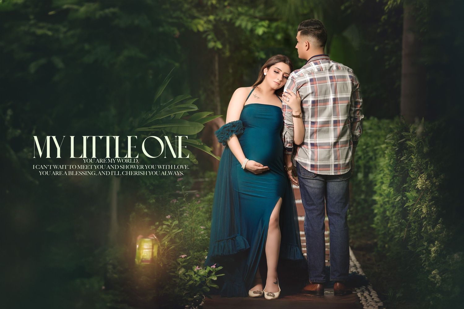 Natural light maternity photography in forest setting with couple.