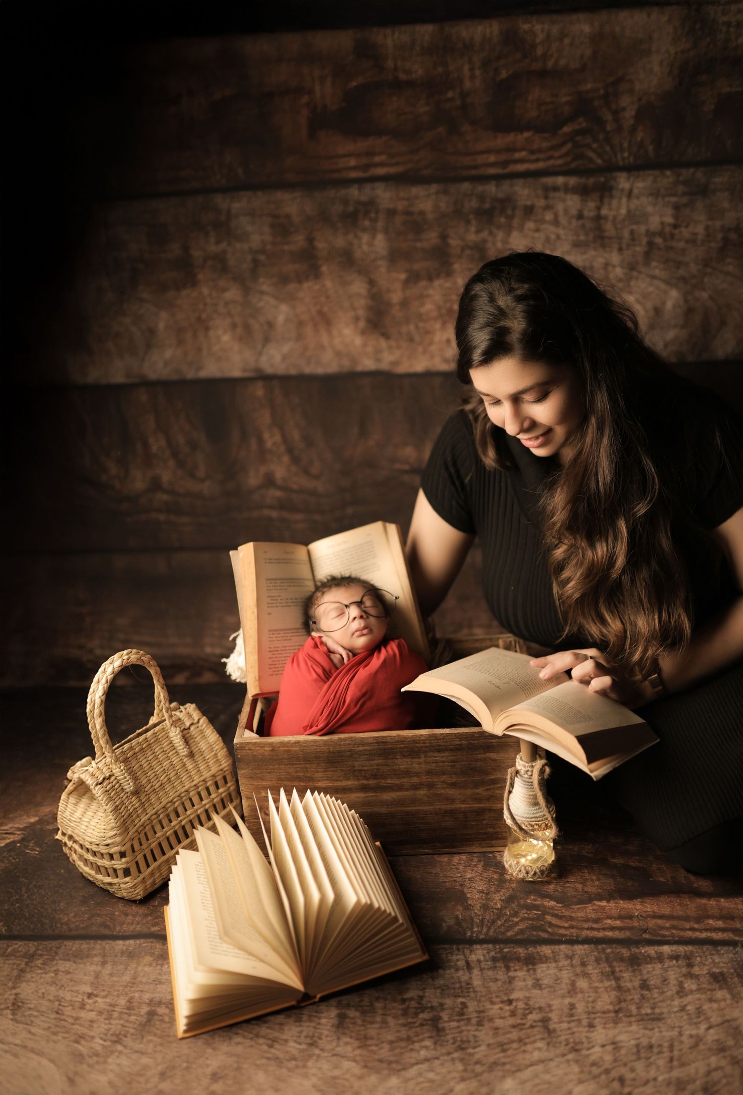 Professional new born photoshoot with creative lighting – Impresio Studio