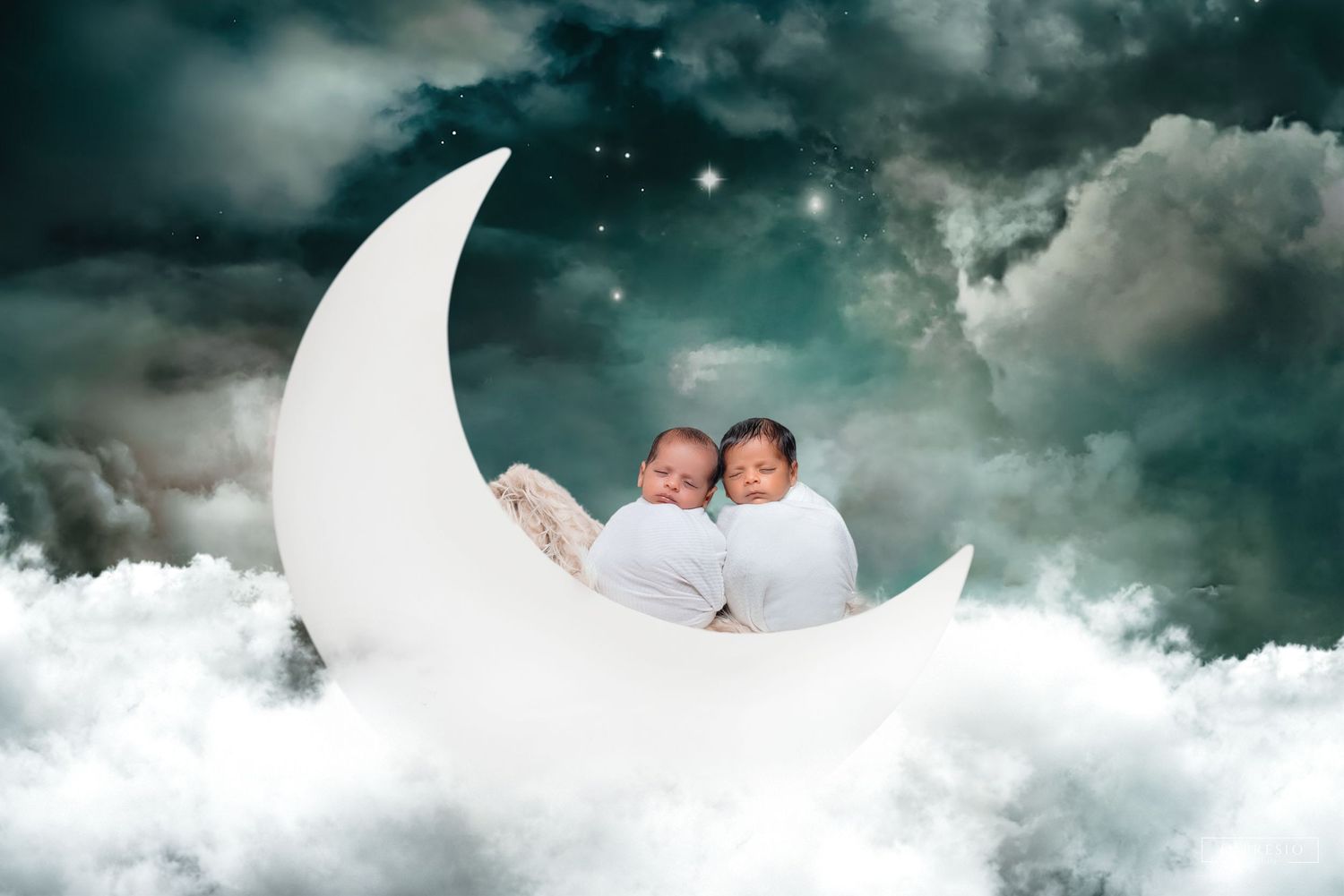 Creative newborn photography with moon prop – Impresio Studio