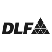 Black DLF logo featuring triangular geometric design arranged in pyramid formation next to company wordmark.