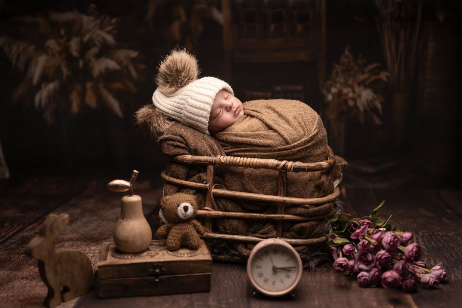 Baby lying on soft fur blanket during new born shoot – Impresio Studio