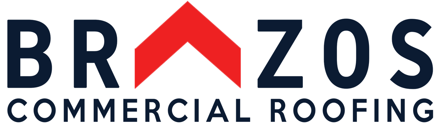 Commercial roofing company logo in red, white and blue colors.