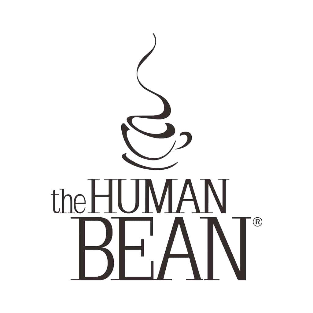 Repeated black text logo designs for 'the HUMAN BEAN' coffee company shown in different stylized fonts.