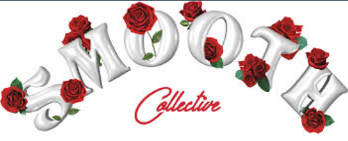 White 3D letters spelling SMOOH with red roses, featuring Collective in red cursive script, on a white background.