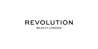 Revolution Beauty London logo in bold black serif font on a white background.