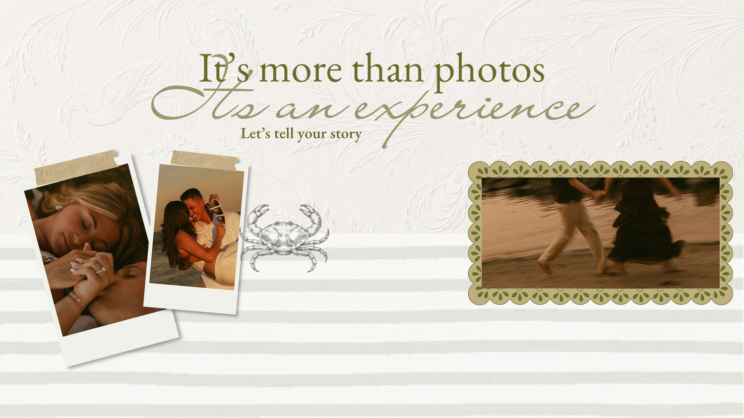 A photography studio banner with polaroid photos of couples and the text It's more than photos, it's an experience.