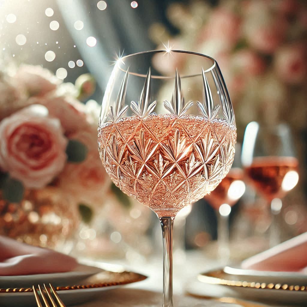 image d'un verre de vin rosé sur une table fleurie