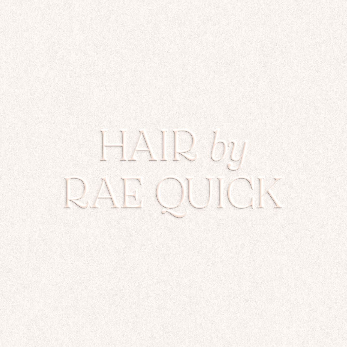 Embossed typography design for hair styling services on textured white paper.