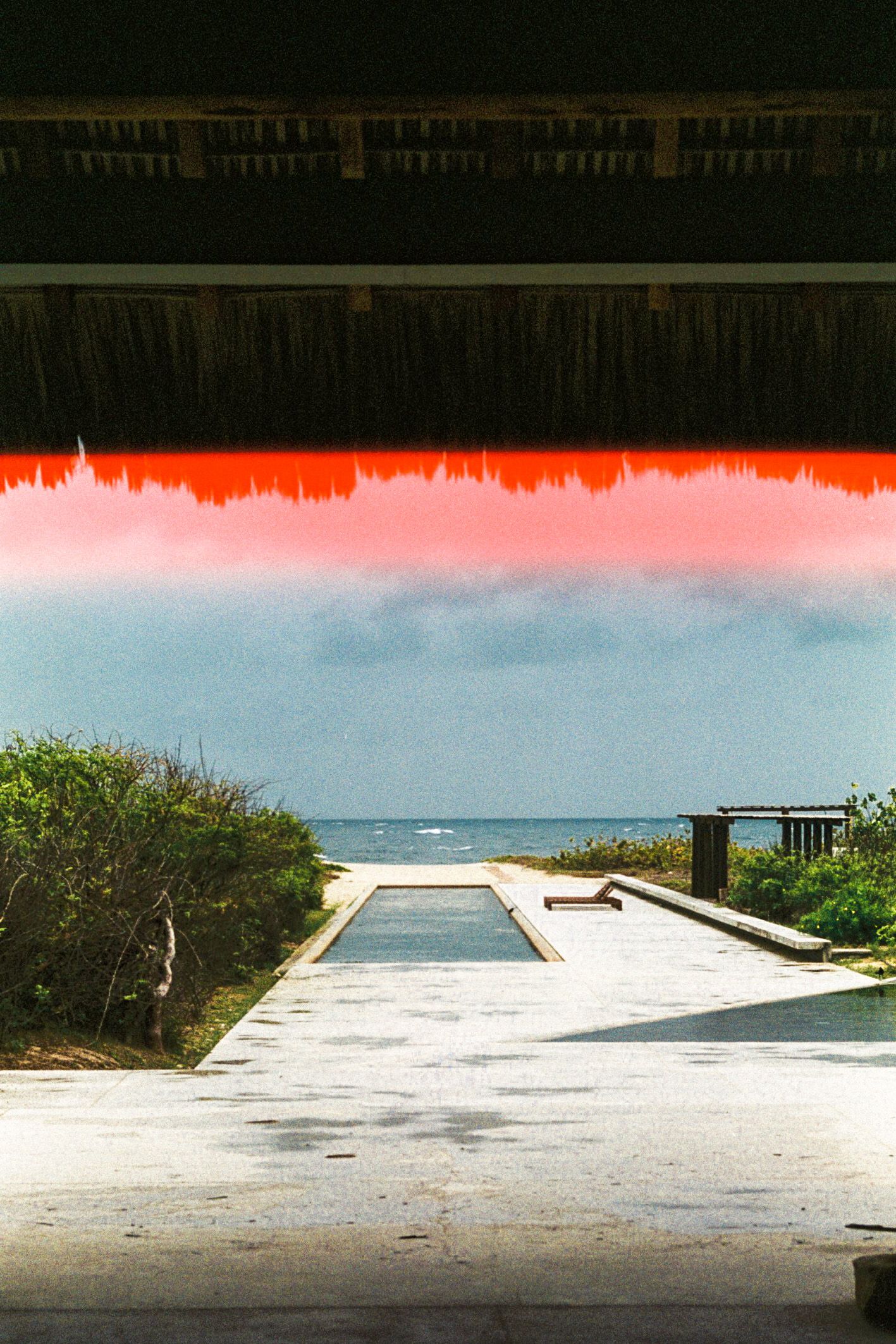 Swimming pool in Casa Wabi. Shot taken with 35mm film photography. Light leak in