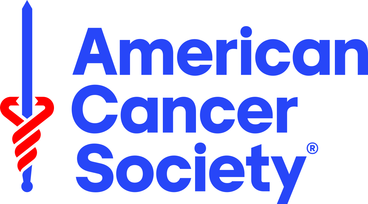 American Cancer Society logo featuring a red sword and blue text on a white background.