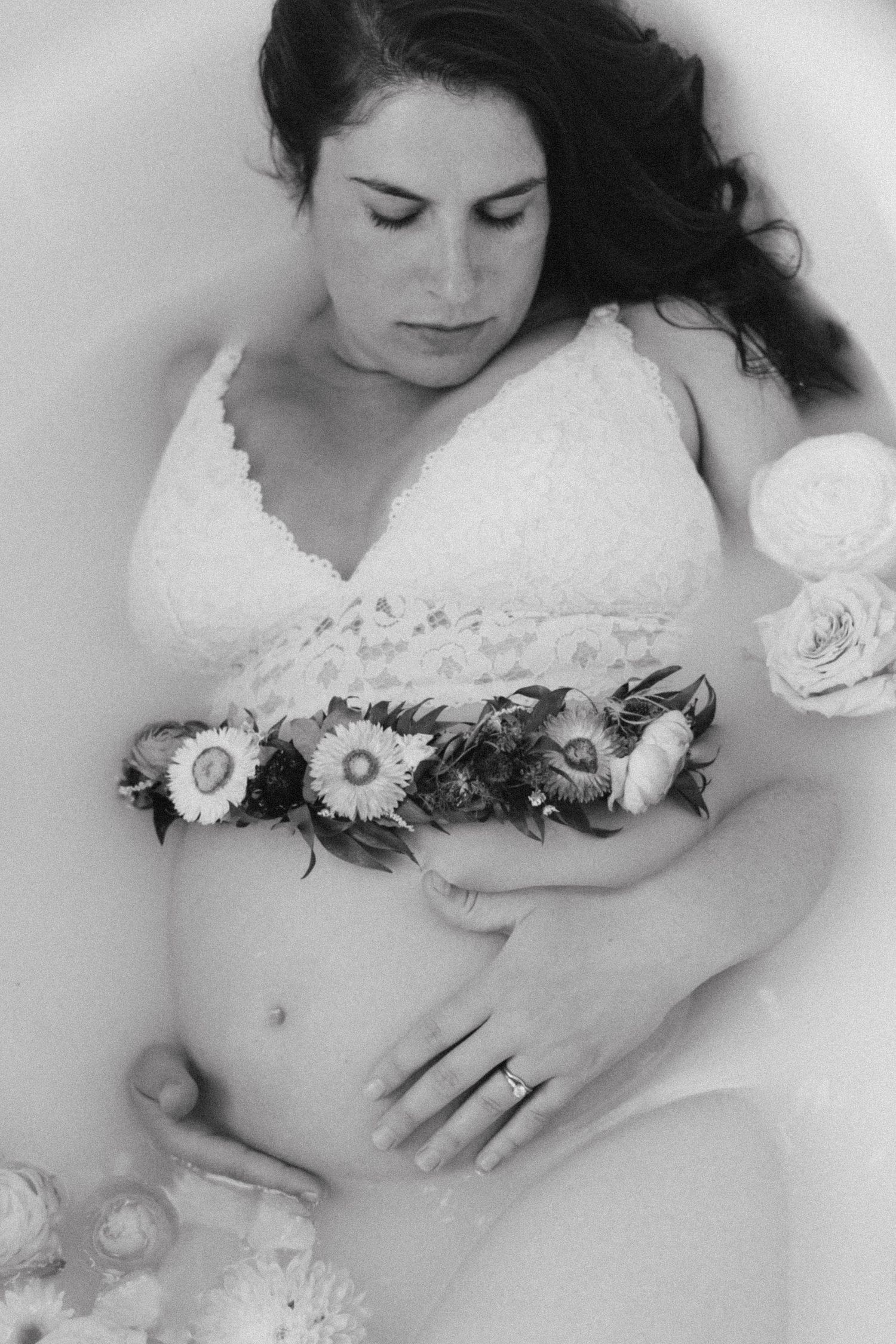 Maternity photo Crested Butte, CO milk bath with flowers